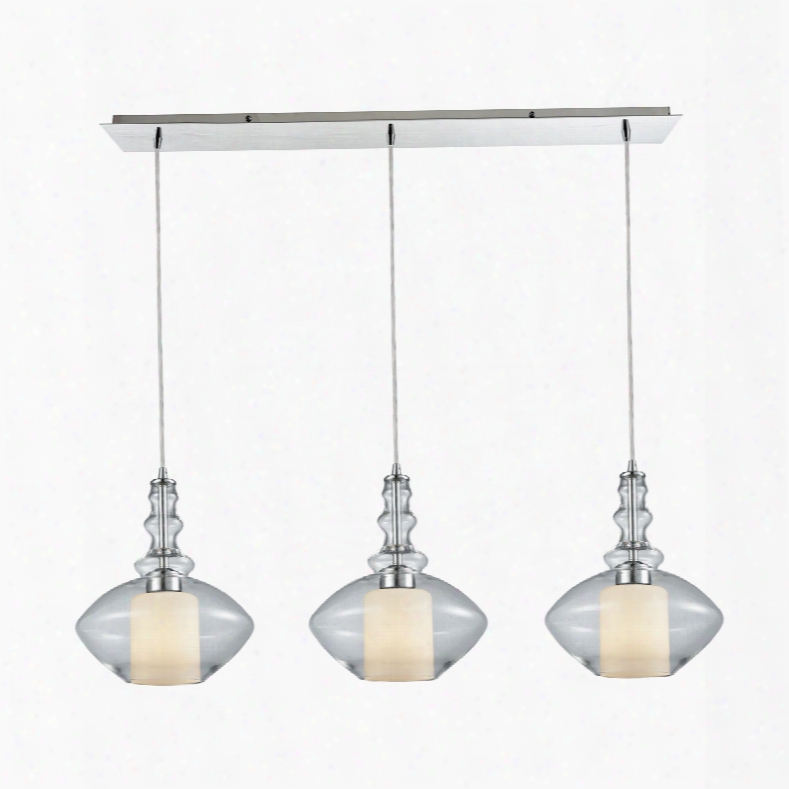 Elk Lighting Alora 3-light Linear Pan Pendant In Polished Chrome With Opal White Glass Inside Clear Glass