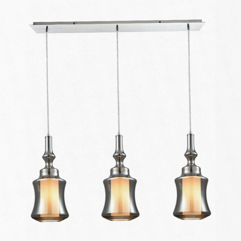 Elk Lighting Alora 3-light Linear Pan Pendant In Polished Chrome With Opal White Glass Inside Smoke Plated Glass