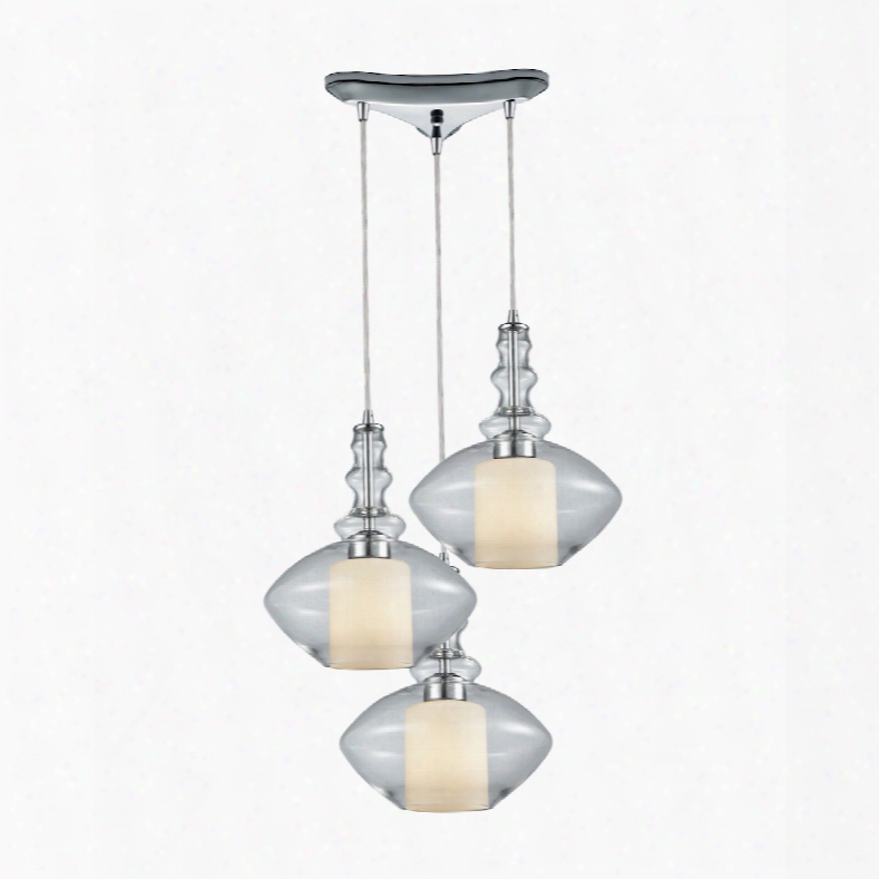 Elk Lighting Alora 3-light Triangle Pan Pendant In Polished Chrome With Opal White Glass Inside Clear Glass