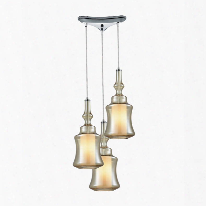 Elk Lighting Alora 3-light Triagle Pan Pendant In Polished Chrome With Opal White Glass Inside Champagne Plated Glass