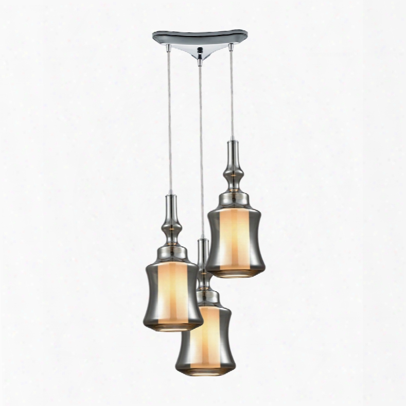 Elk Lighting Alora 3-light Triangle Pan Pendant In Polished Chrome With Opal White Glass Inside Smoke Plated Glass