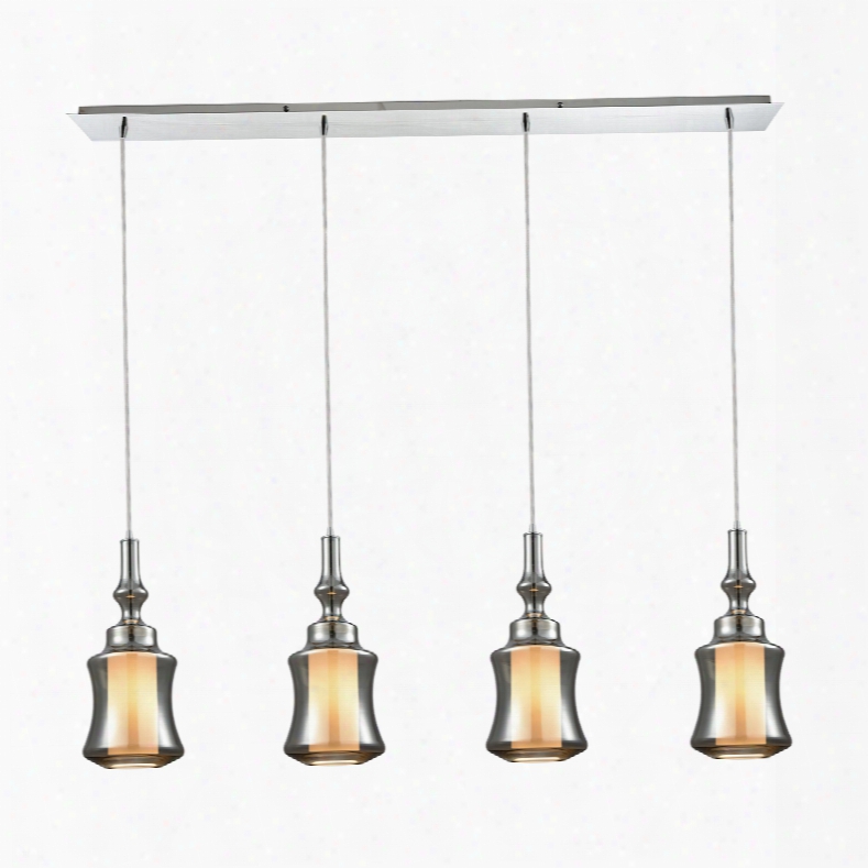 Elk Lighting Alora 4-light Linear Pan Pendant In Polished Chrome With Opal White Glass Inside Smoke Plated Glass