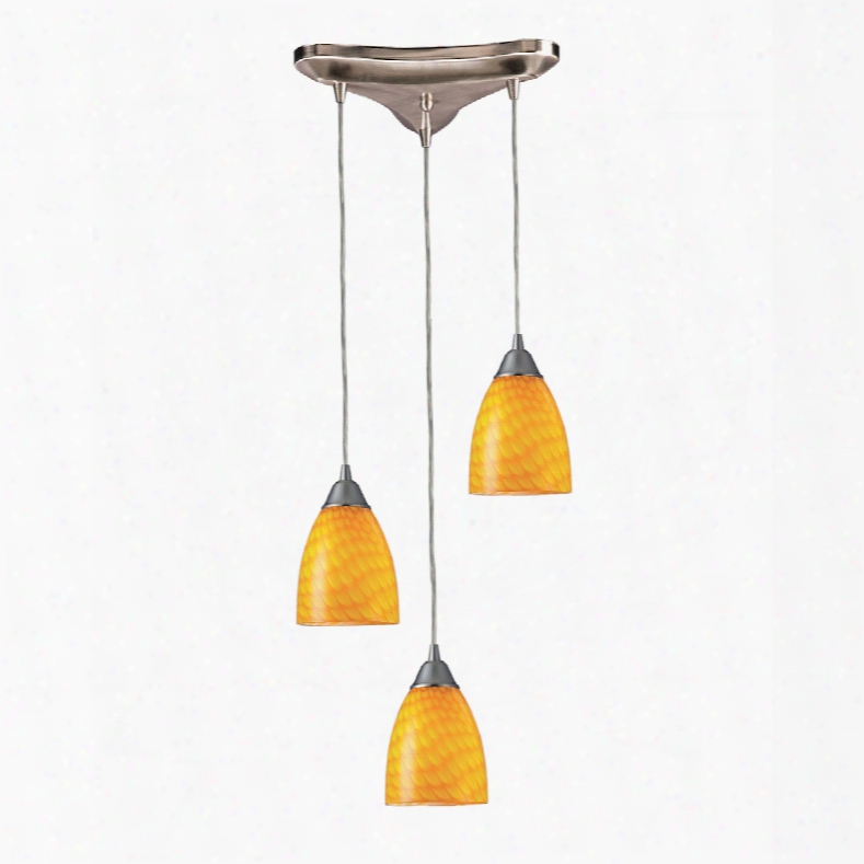 Elk Lighting Arco Baleno 3-light Pendant In Satin Nickel And Canary Glass