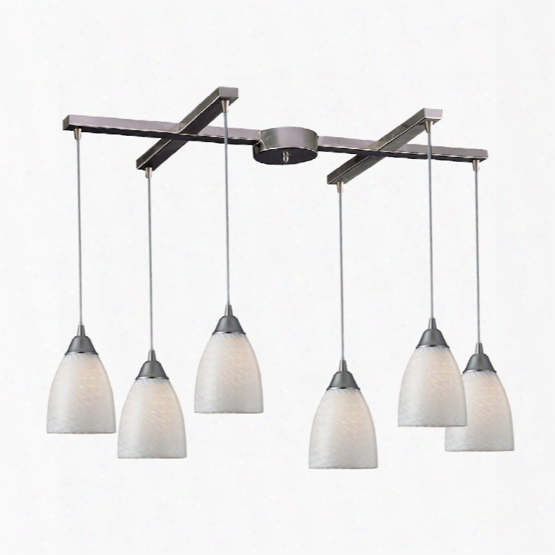 Elk Lighting Arco Baleno 6-l Ight Pendant In Satin Nickel And White Swirl Glass