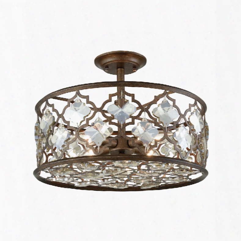 Elk Lighting Armand 4-light Semi Flush In Weathered Bronze With Champagne Plated Crystal