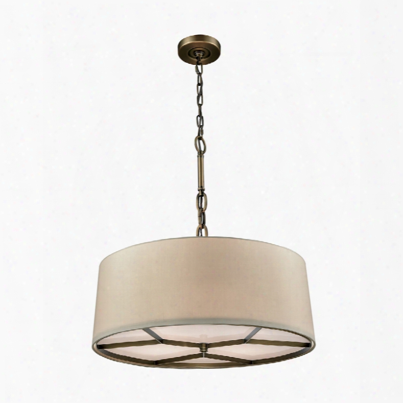 Elk Lighting Baxter 4-light Chandelier In Brushed Antique Brass With A Beige Fabric Shade