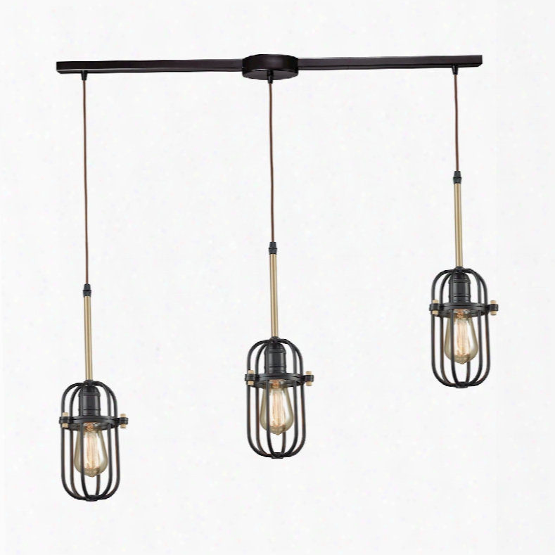 Elk Lighting Binghamton 3-light Linear Bar Pendant In Oil Rubbed Bronze And Satin Brass