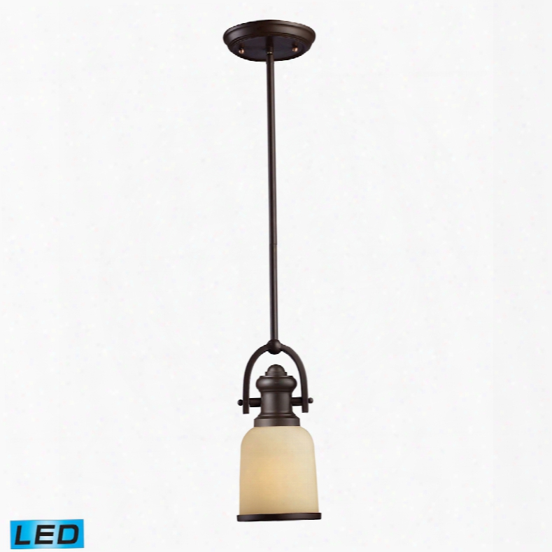 Elk Lighting Brooksdale 1-light Led Mini Pendant In Oiled Bronze And Amber Glass