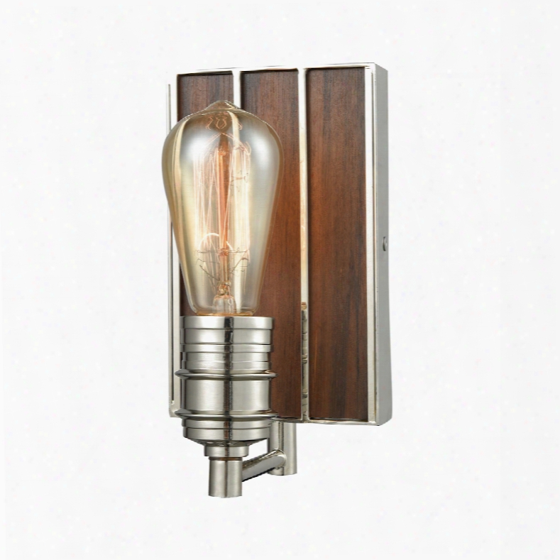 Elk Lighting Brookweiler 1-light Vanity In Polished Nickel With Dark Wood Backplate