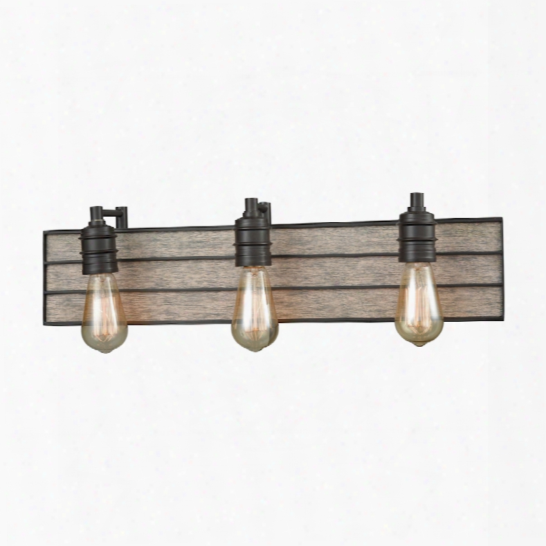 Elk Lighting Brookweiler 3-light Vanity In Oil Rubbed Bronze With Washed Wood Backplate