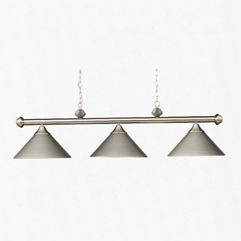 Elk Lighting Casual Traditions 3-light Billiard In Satin Nickel With Matching Metal Shades