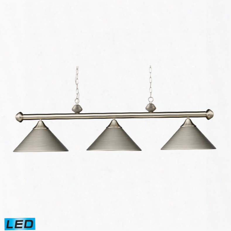 Elk Lighting Casual Traditions 3-light Led Billiard In Satin Nickel With Matching Metal Shades