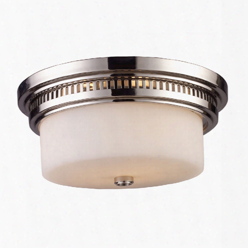 Elk Lighting Chadwick 2-light Flushmount In Polished Nickel And White Glass