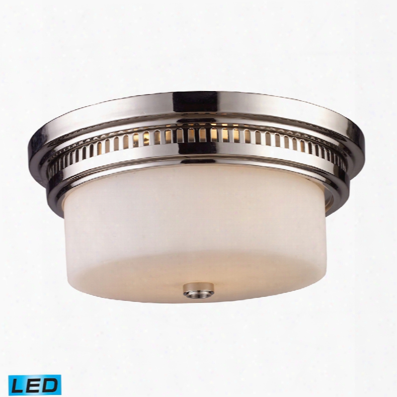 Elk Lighting Chadwick 2-light Led Flushmount In Polished Nickel And White Glass