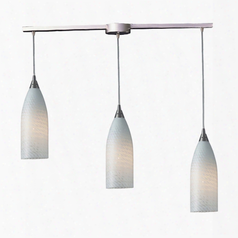 Elk Lighting Cilindro 3-light Pendant In Satin Nickel And White Swirl Glass