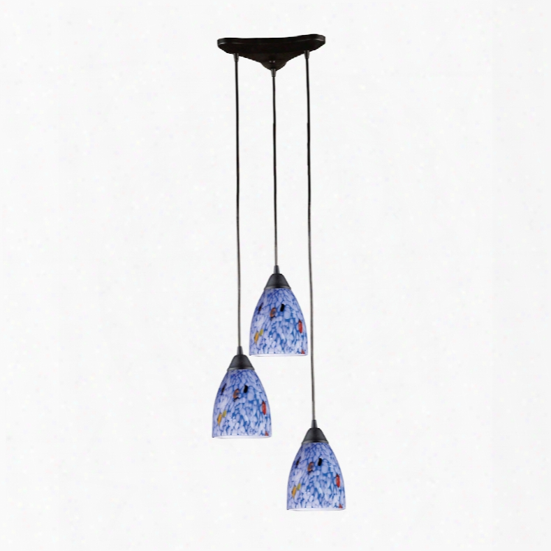 Elk Lighting Clasico 3-light Pendant In Dark Rust And Starburst Blue Glass