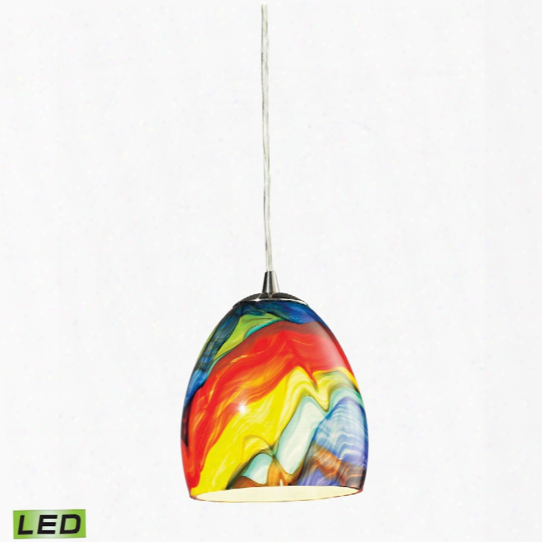 Elk Lighting Colorwave 1-light Led Pendant In Satin Nickel And Rainbow Streak Glass