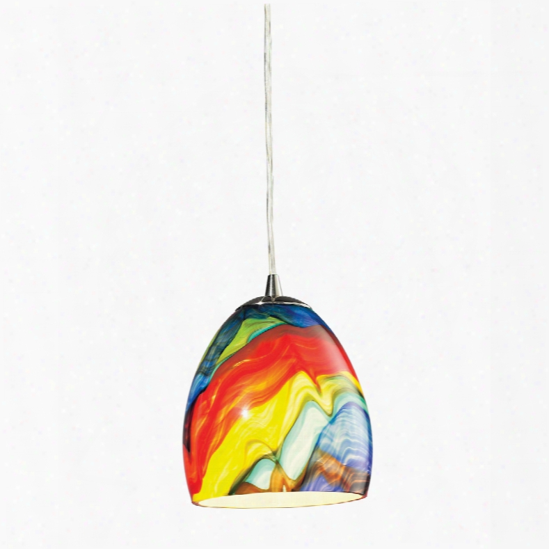 Elk Lighting Colorwave 1-light Pendant In Satin Nickel And Rainbow Streak Glass