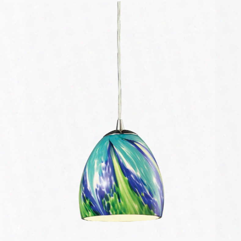 Elk Lighting Colorwave 1-light Pendant In Satin Nickel And Tropics Glass