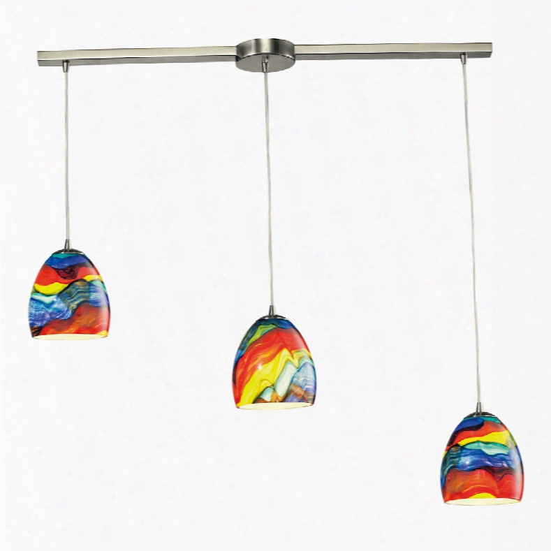 Elk Lighting C Olorwave 3-light Pendant In Satin Nickel And Rainbow Streak Glass