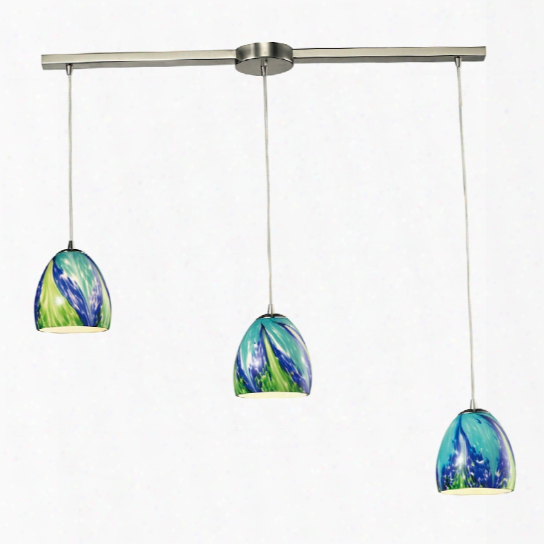 Elk Lighting Colorwave 3-light Pendant In Satin Nickel And Tropics Glass