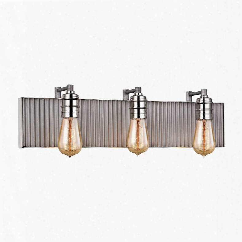 Elk Lighting Corrugated Steel 3-light Vanity In Weathered Zinc And Polished Nickel