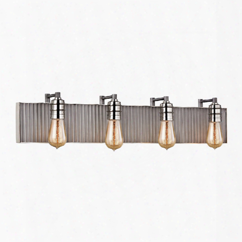 Elk Lighting Corrugated Steel 4-light Vanity In Weatered Zinc And Polished Nickel