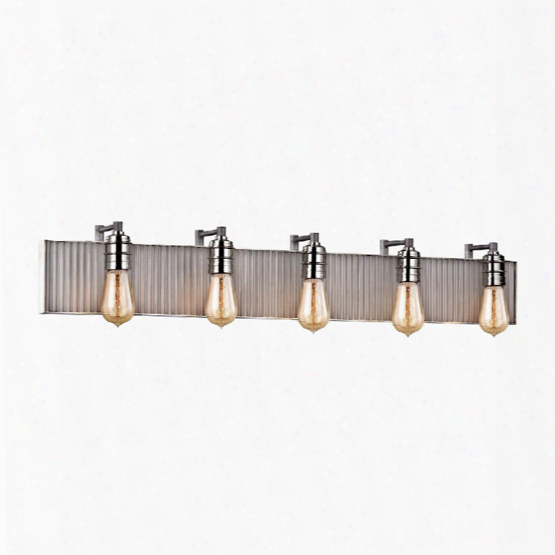 Elk Liyhting Corrugated Steel 5-light Vanity In Weathered Zinc And Polished Nickel