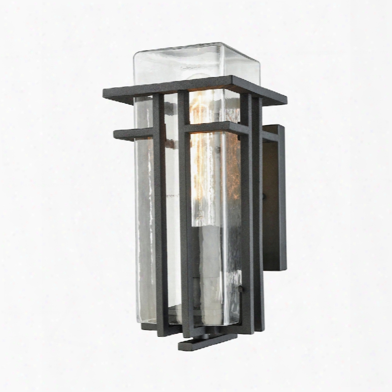 Elk Lighting Croftwell 1-light Outdoor Wall Sconce In Textured Matte Black With Clear Glass