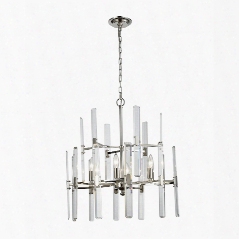 Elk Lighting Crystal Heights 6-light Chandelier In Polished Nickel With Clear Crystal