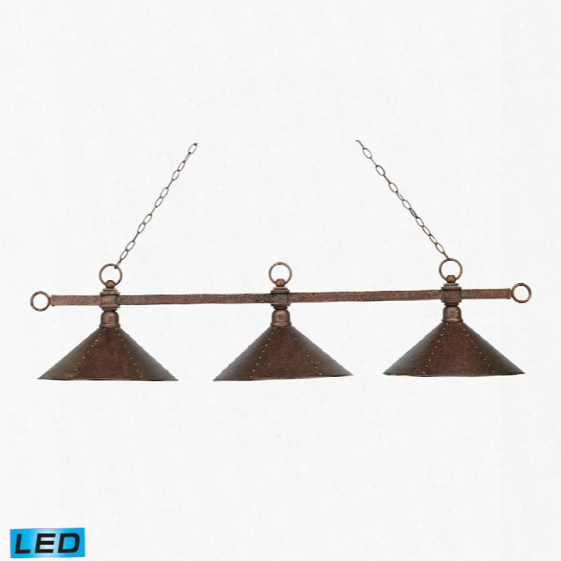 Elk Lighting Designer Classic 3-light Led Billiard In Antique Copper With Hand Hammered Iron Shades