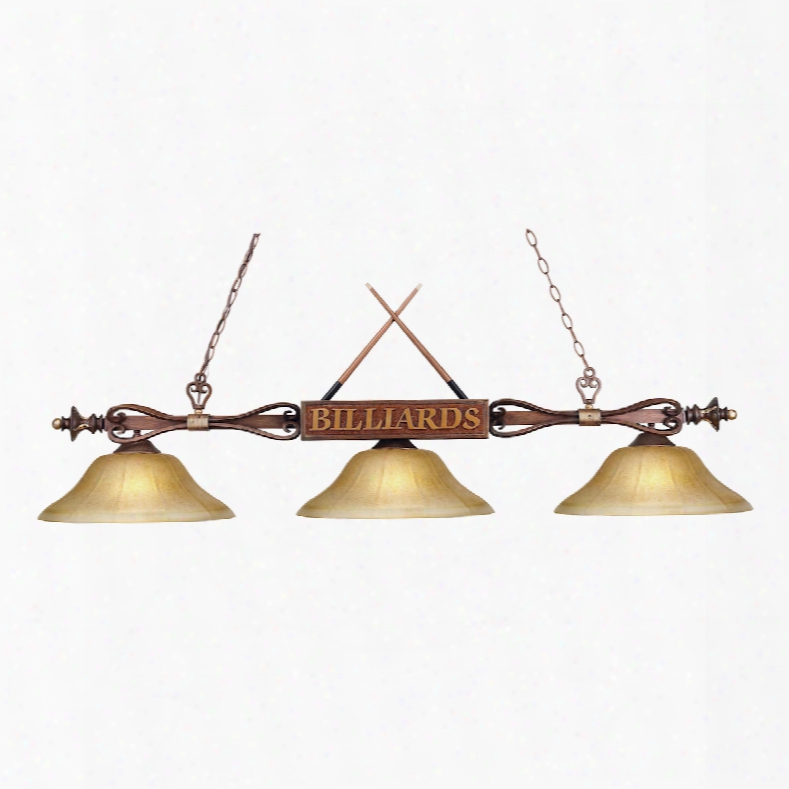 Elk Lighting Designer Classics 3-light Billiard In Wood Patina And Amber Gratina Glass