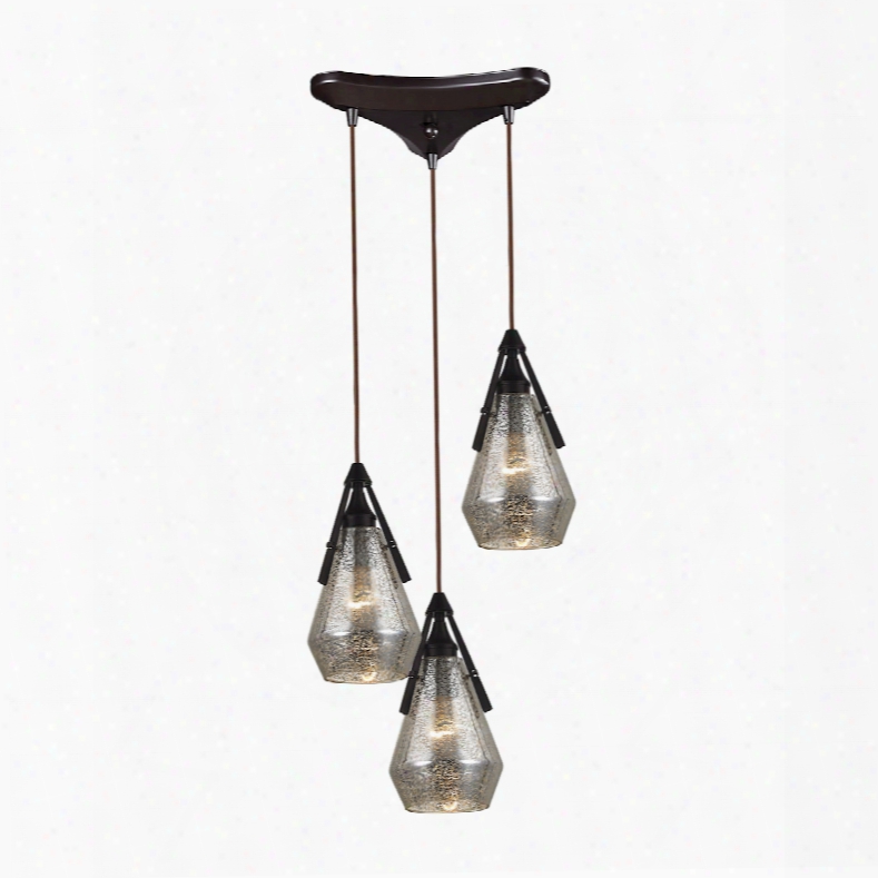 Elk Lighting Duncan 3-light Pendant In Oil Rubbed Bronze And Antique Mercury Glass