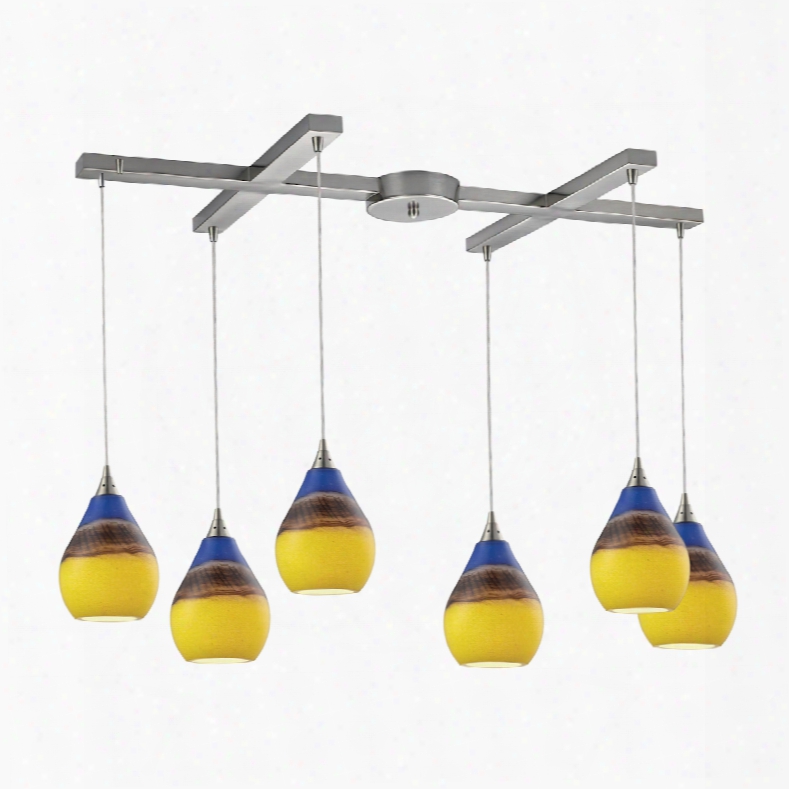 Elk Lighting Dunes 6-lighht Pendant In Satin Nickel And Sunscape Glass