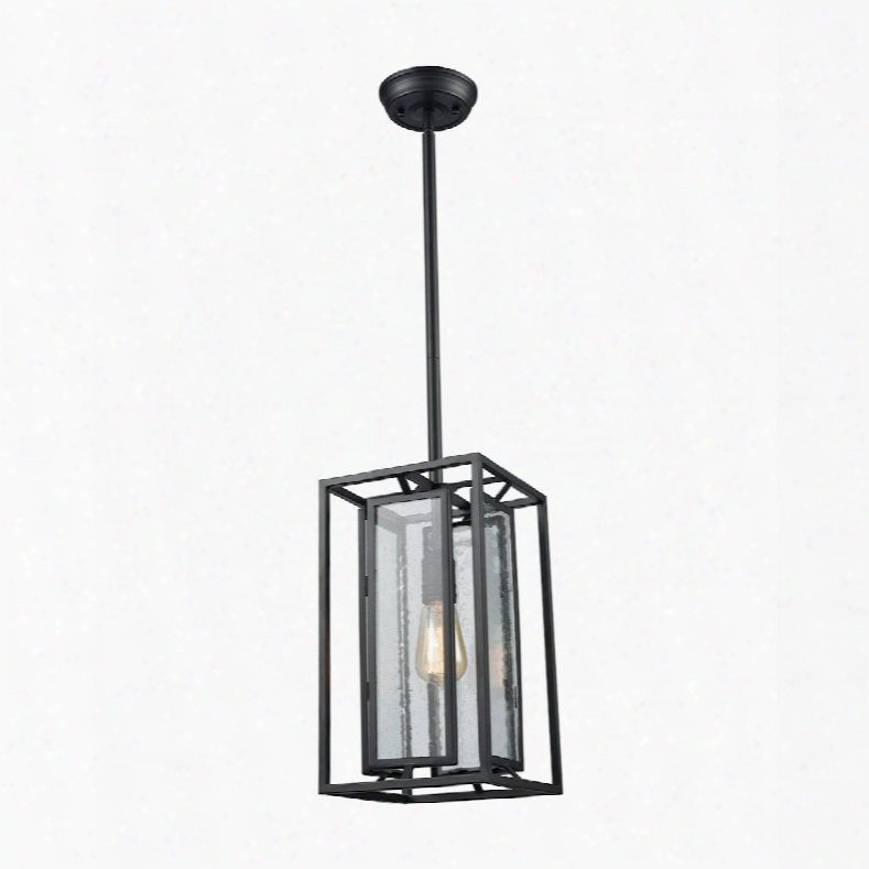 Elk Lighting Eastgate 1-light Pendant In Textured Black With Seedy Glass