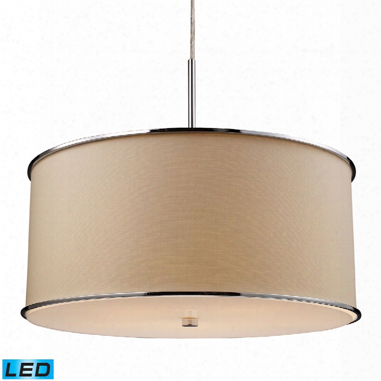 Elk Lighting Fabrique 5-light Led Drum Pendant In Polished Chrome And Beige