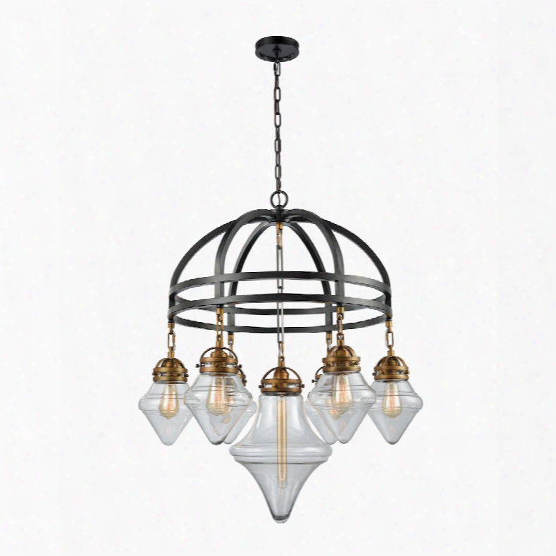 Elk Lighting Gramercy 7-light Chandelier In Oil Rubbed Bronze With Classic Brass Highlights And Clear Glass