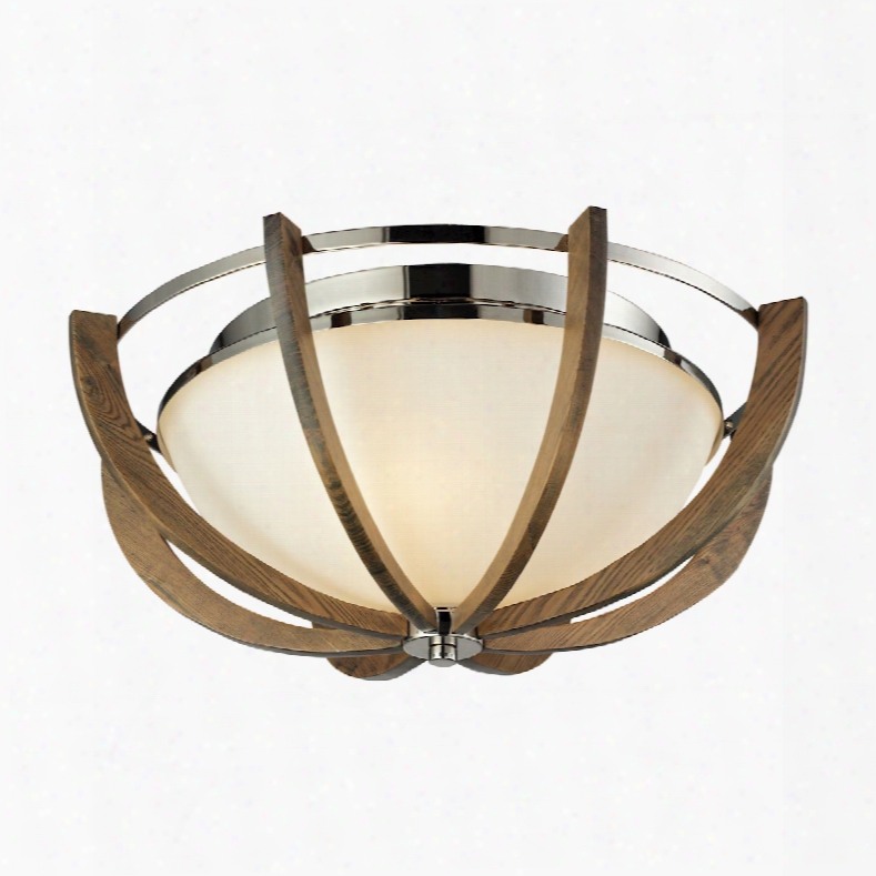 Elk Lighting Janette 3-light Flushmount In Polished Nickel And Chestnut