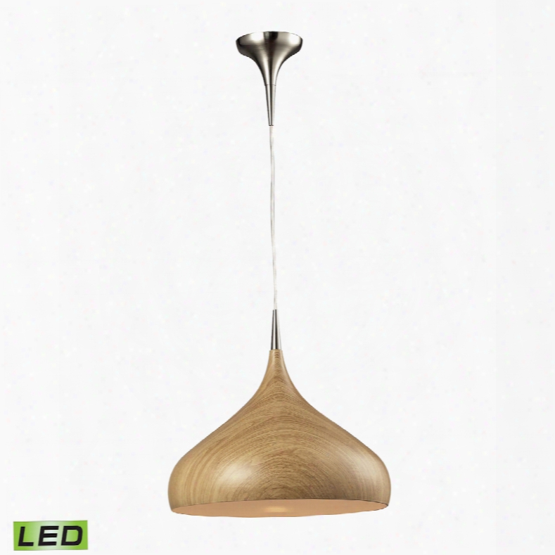 Elk Lighting Lindsey 1-light Led Pendant In Medium Oak And Satin Nickel