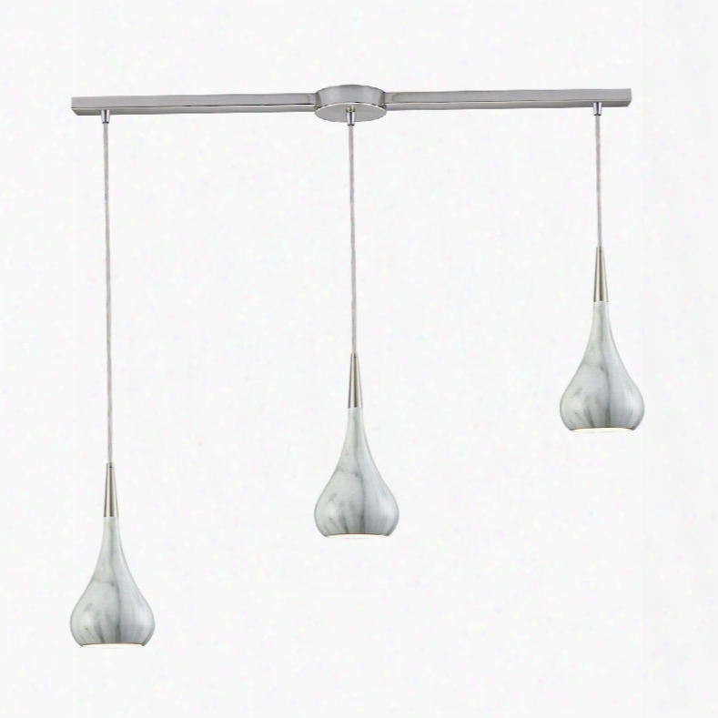 Elk Lighting Lindsey 3-light Linear Bar Fixture In Satin Nickel With Marble Print Shade