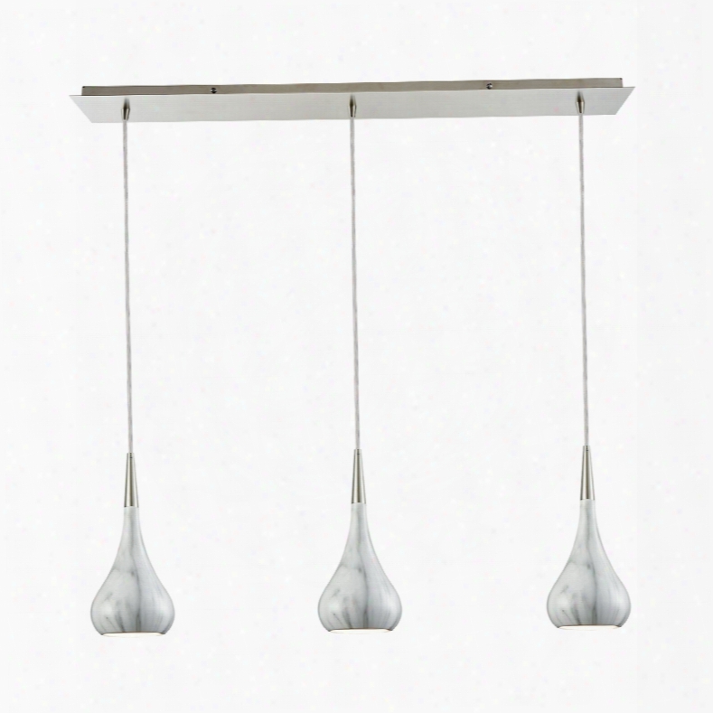 Elk Lighting Lindsey 3-light Linear Pan Fixture In Satin Nickel With Marble Print Shade