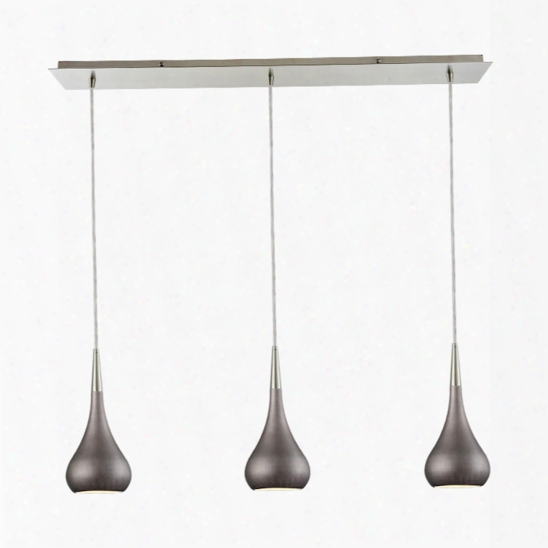 Elk Lighting Lindsey 3-light Linear Pan Fixture In Satin Nickel With Weathered Zinc Shade