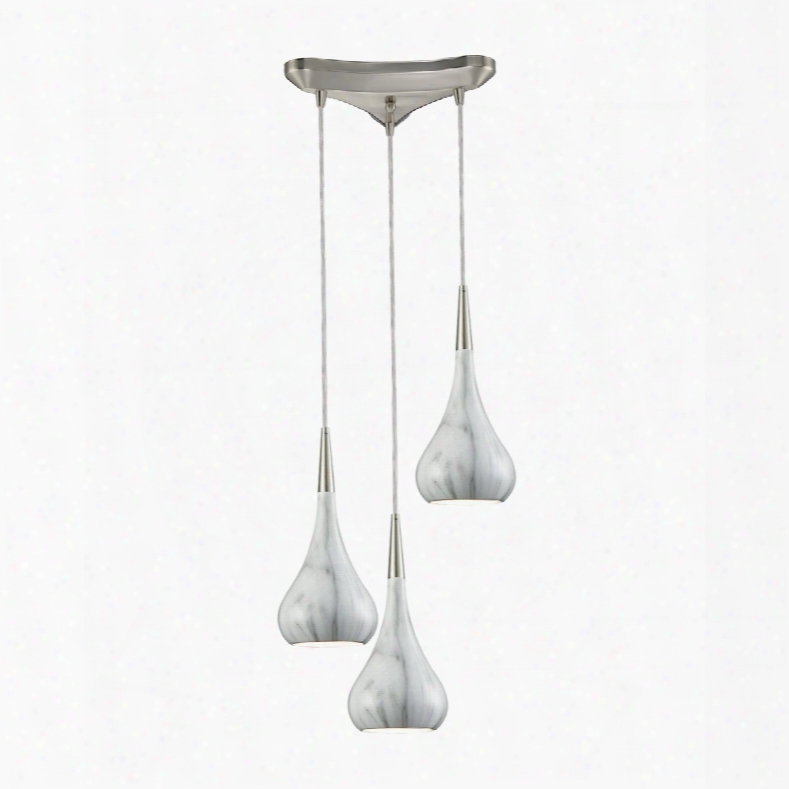 Elk Lighting Lindsey 3-light Triangle Pan Fixture In Satin Nickel With Marble Print Shade