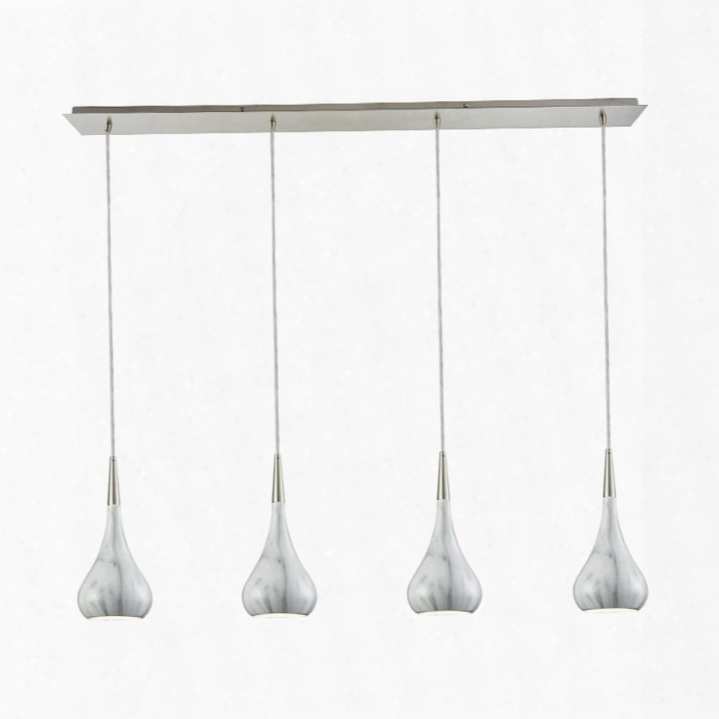 Elk Lighting Lindsey 4-light Linear Pan Fixture In Satin Nickel With Marble Print Shade