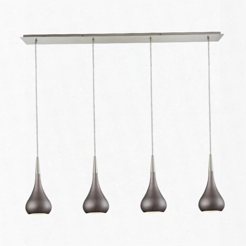 Elk Lighting Lindsey 4-light Linear Pan Fixture In Satin Nickel With Weathered Zinc Shade