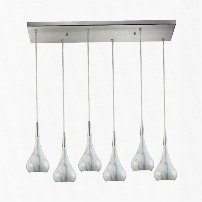 Elk Lighting Lindsey 6-light Rectangle Fixture In Satin Nickel With Marble Print Shade