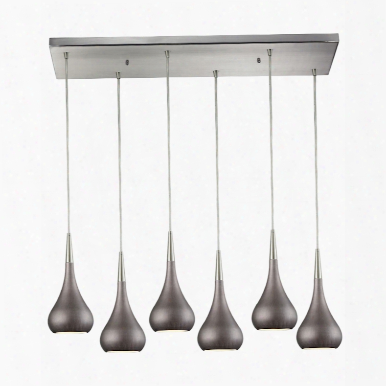 Elk Ligh Ting Lindsey 6-light Rectangle Fixture In Satin Nickel With Weathered Zinc Shade
