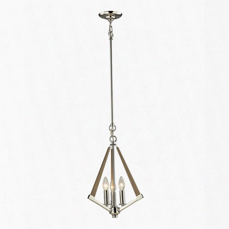 Elk Lighting Madera 3-light Pendant In Polished Nickel And Natural Wood