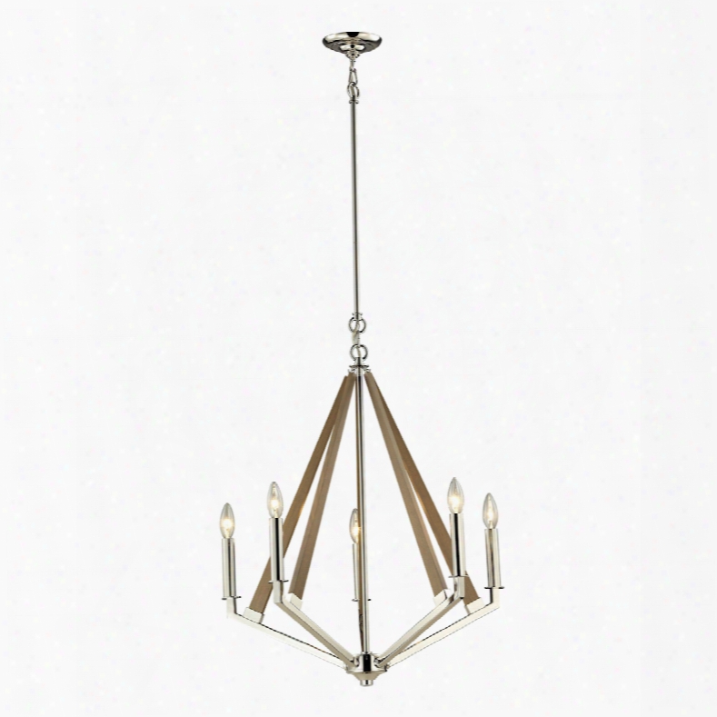 Elk Lighting Madera 5-light Chandelier In Polished Nickel And Natural Wood