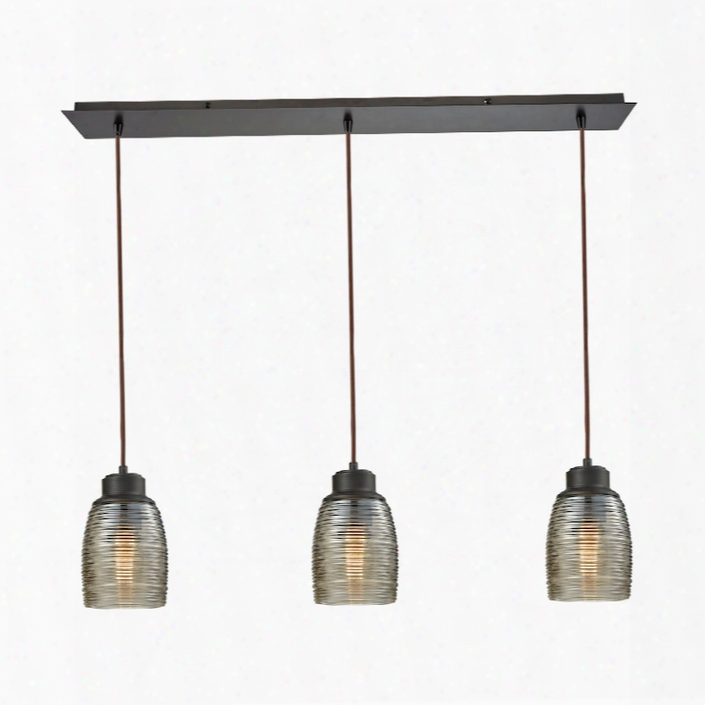 Elk Lighting Muncie 3-light Linear Pan Pendant In Oil Rubbed Bronze With Champagne Plated Spun Glass